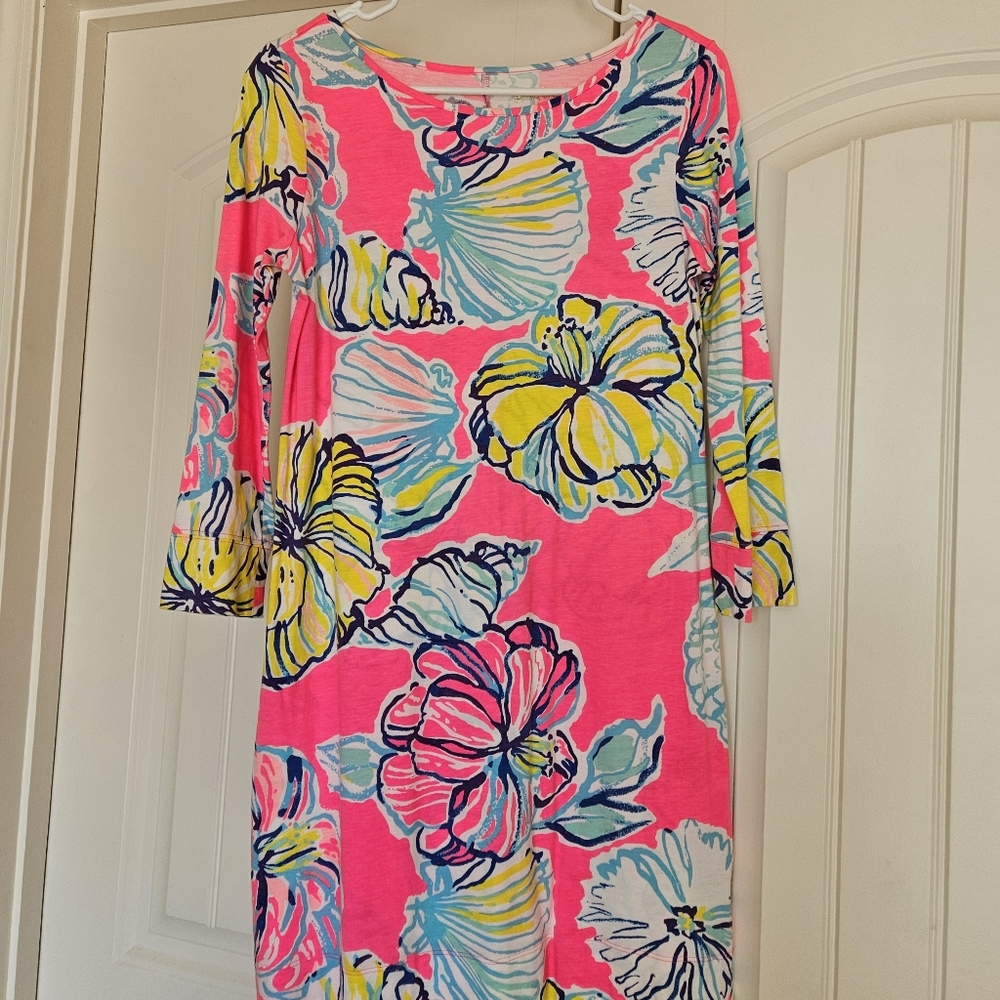 Lilly Pulitzer Floral Pink Dress with 3/4 Sleeves